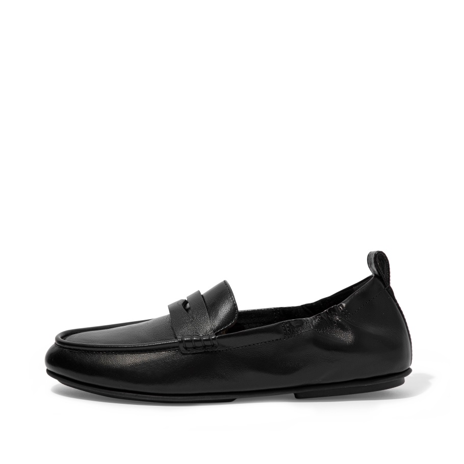 Fitflop Allegro Pennyloafer Aus Metallic-Leder, Ganz In Schwarz