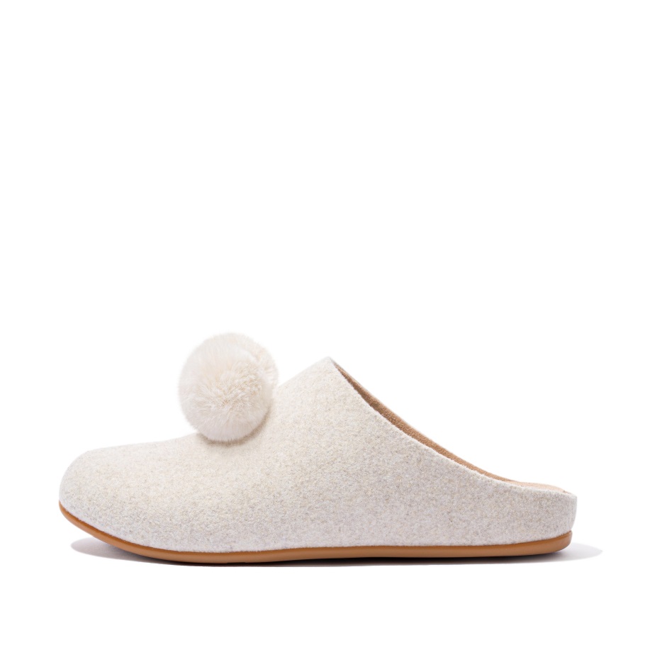 Fitflop Chrissie Pom-pom Filzpantoffeln Elfenbein