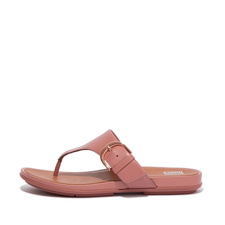 Fitflop Gracie Zehenstegsandalen Aus Leder Mit Schnalle Warm Rose