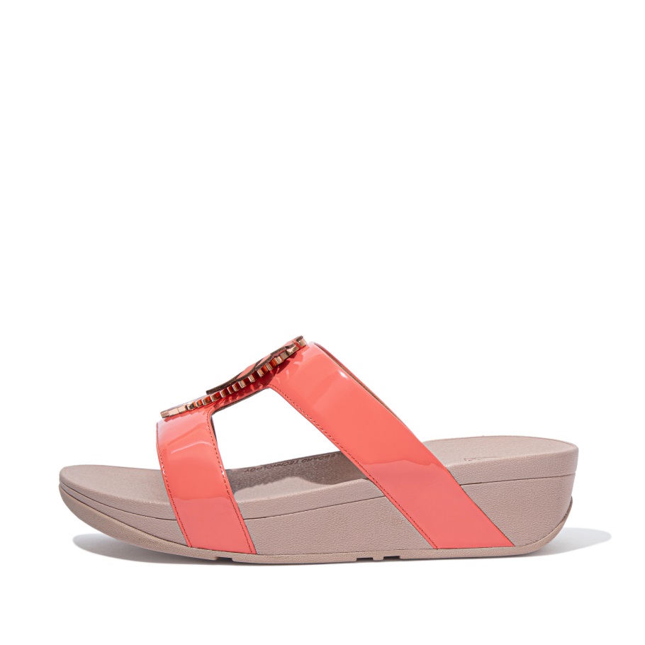 Fitflop Lottie Dschungelblatt-Lackpantoletten Korallenrosa