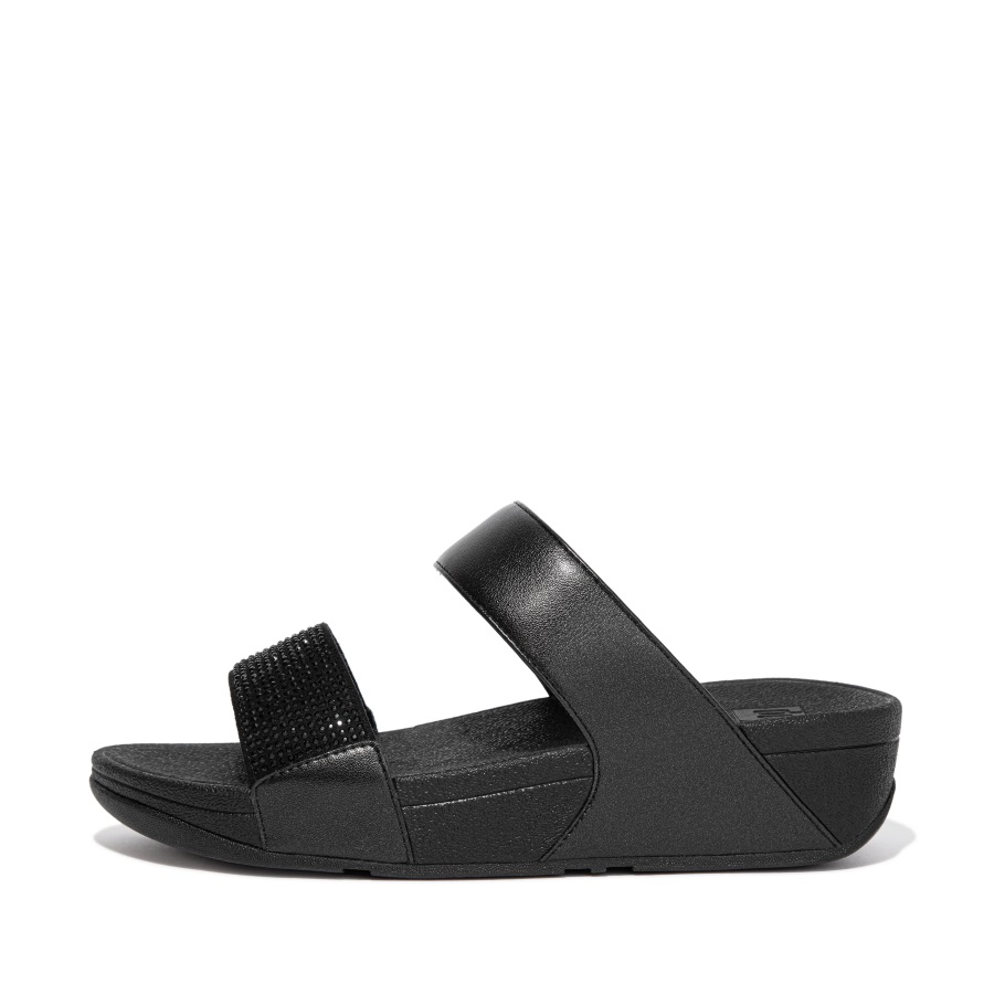 Fitflop Lulu Crystal Slides Ganz In Schwarz