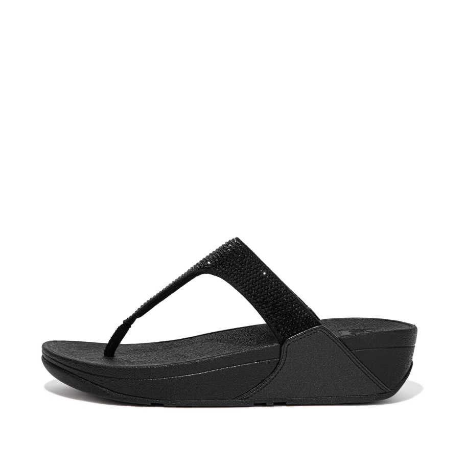 Fitflop Lulu Crystal Toe-Post-Sandalen Ganz In Schwarz
