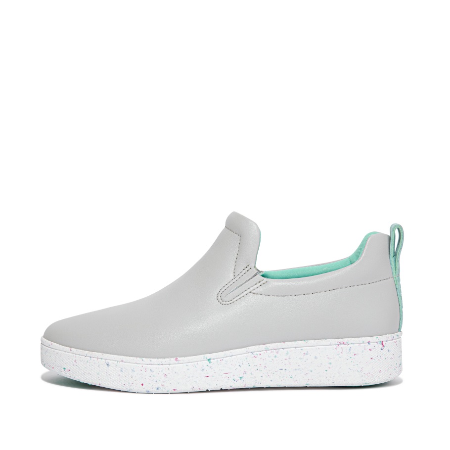 Fitflop Rally Leder-Skate-Sneaker Mit Gesprenkelter Sohle, Weicher Grauer Mix