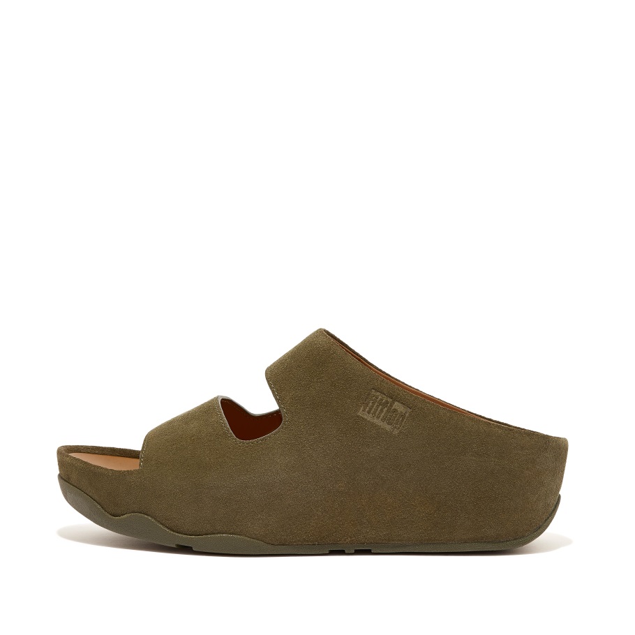 Fitflop Shuv Wildlederpantoletten Mit Zwei Riegeln Moosig
